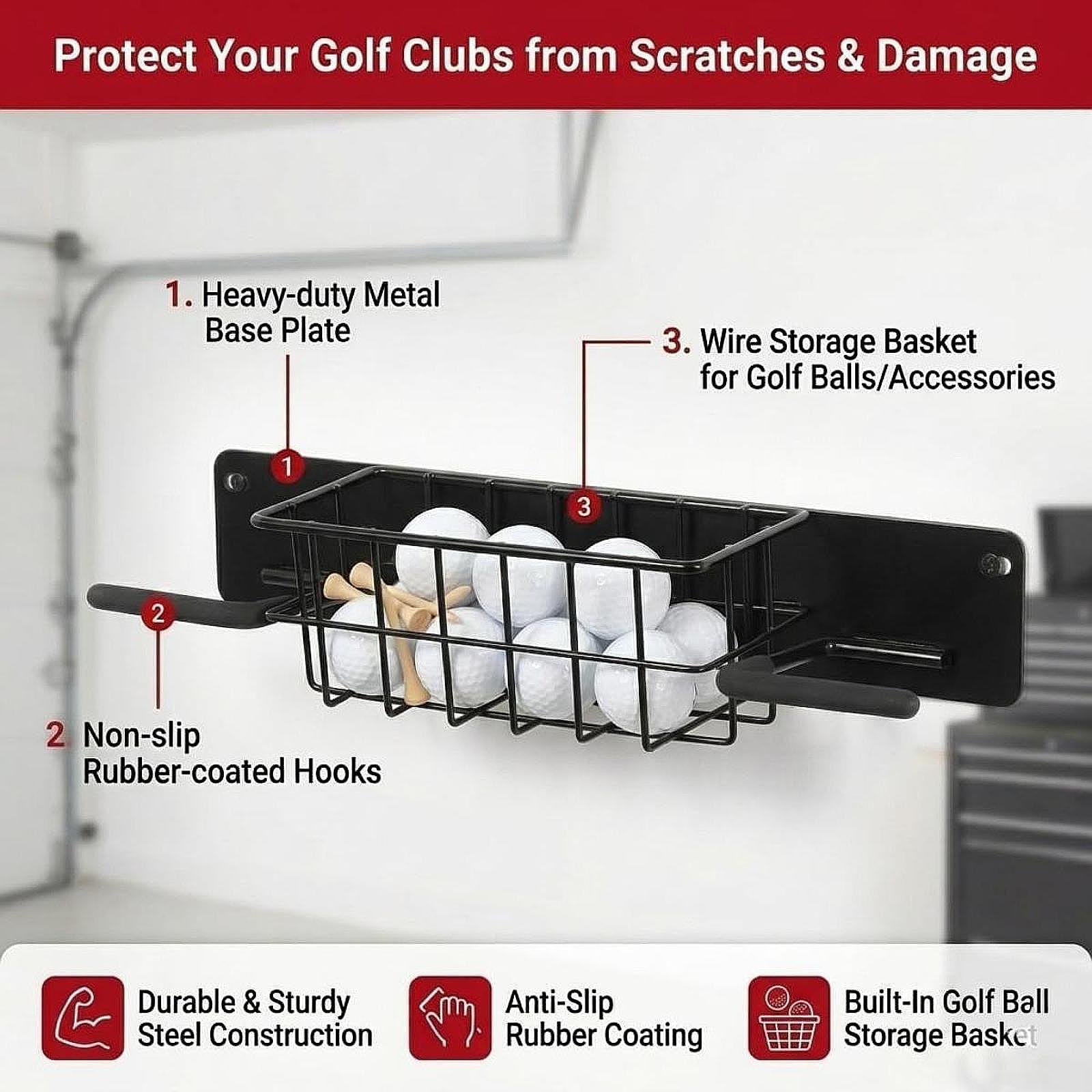 Golf Equipment Garage Storage - Suporte de Parede para Equipamentos de